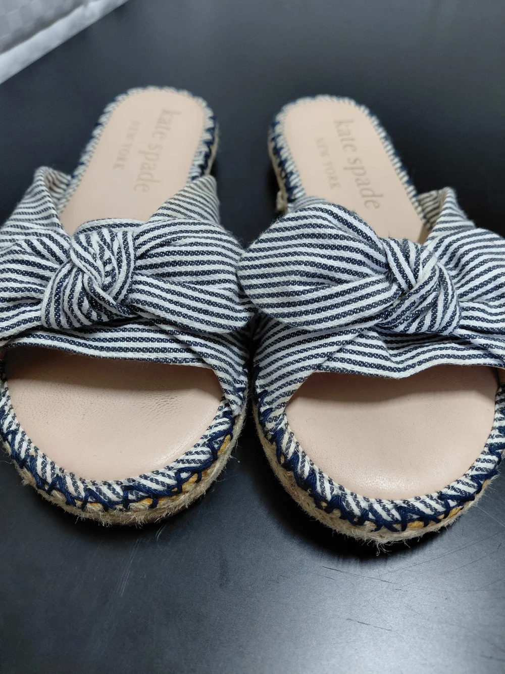 kate spade Womens Navy Stripe Knot Slide Sandals